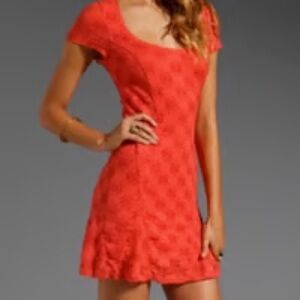 Free People Daisy Gadot Orange Lace Mini Dress